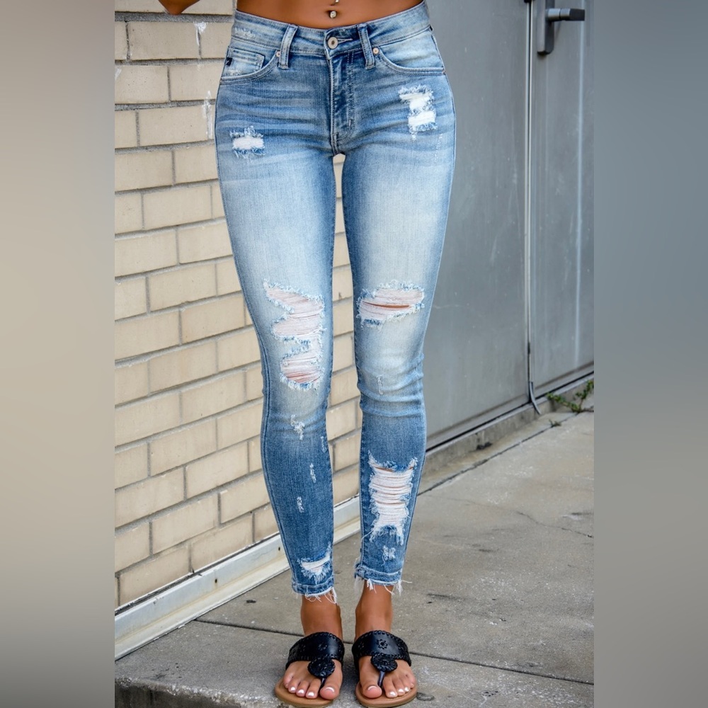 Kancan Star Of The Show Distressed Mid Rise Jean